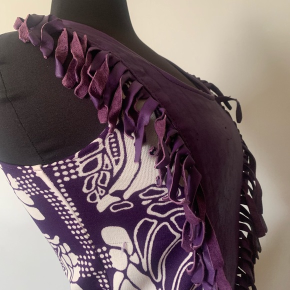 Vintage 1970s leather fringe with leather and polyester bodycon dress - Picture 7 of 7